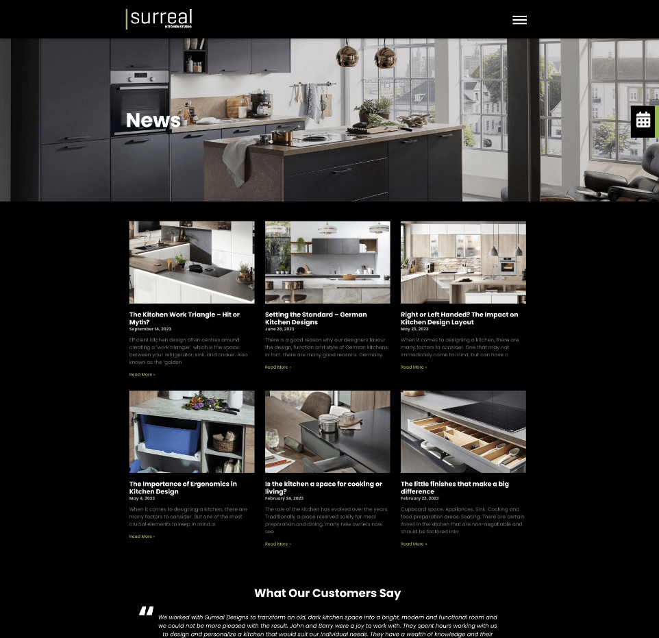 Website of Surreal Design kitchens