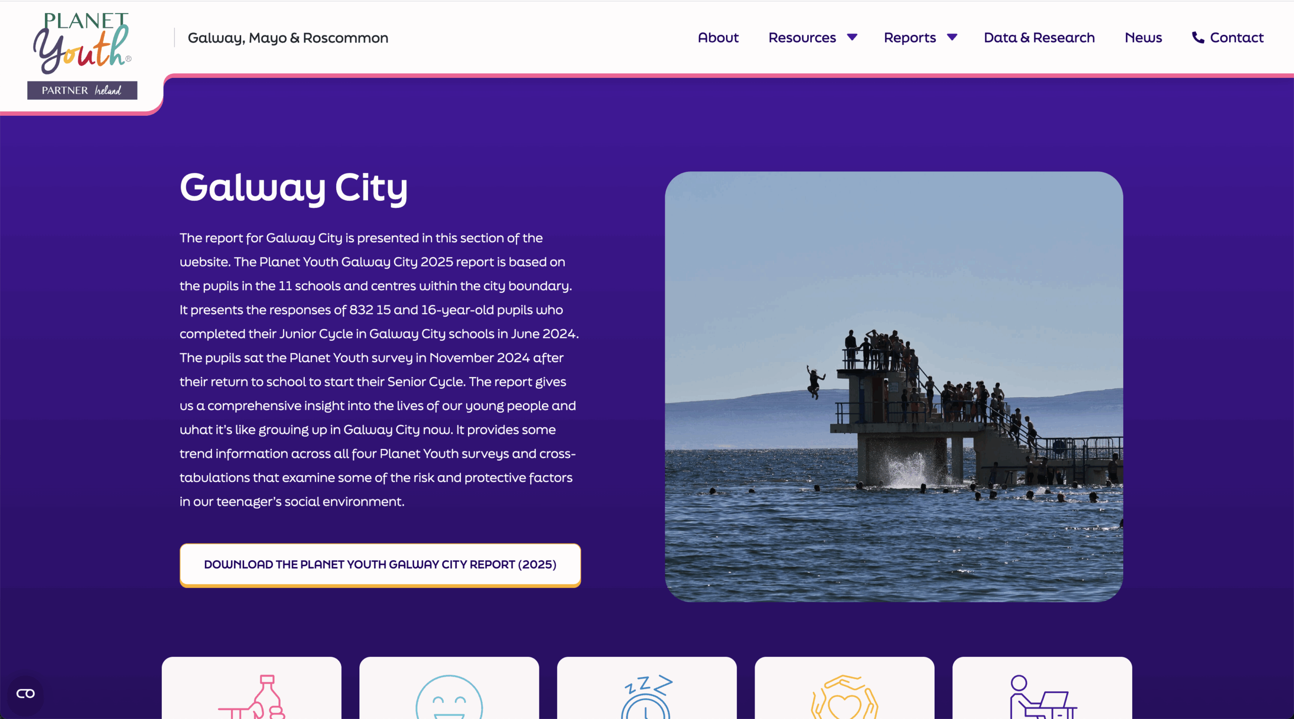 Screenshot from the Planet Youth West Galway City report page.