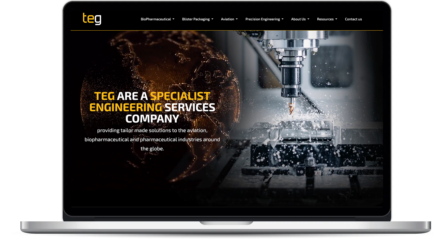 TEG home page displayed on a laptop screen